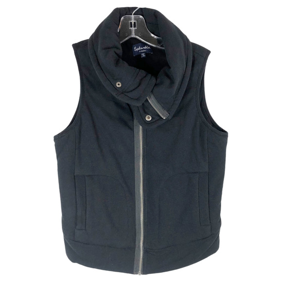 Splendid XS Vest Bridger Quilted Moto Zip Black Pockets Cotton Solid Collar 1054 - Picture 1 of 8